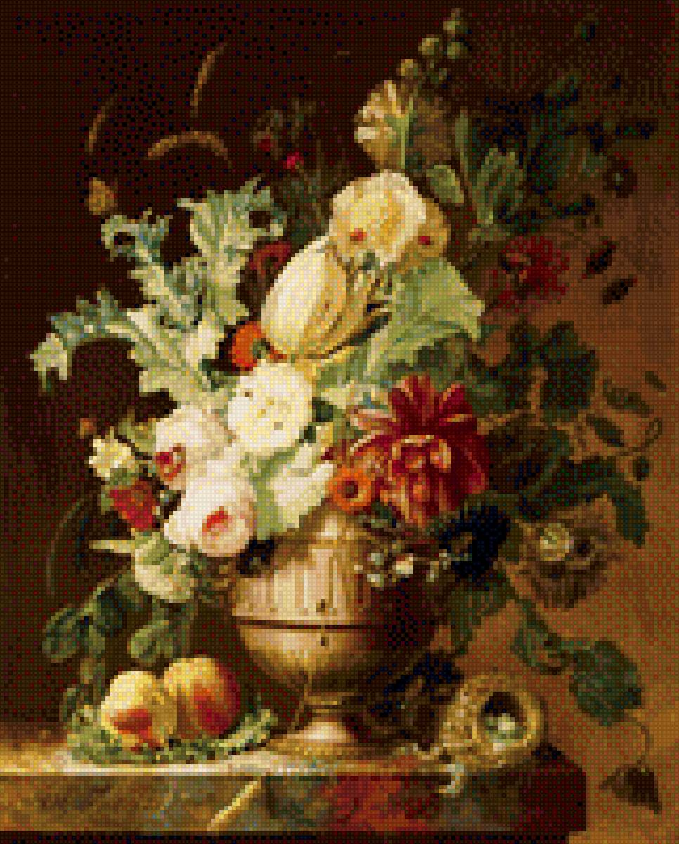натюрморт"летнее настроение" - цветы в вазе, вышивка крестом, лето, ручная работа, натюрморт, мулине - предпросмотр