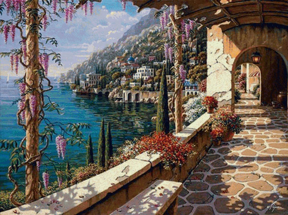 у моря - улочка, цветы, берег - предпросмотр