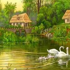 Схема вышивки «Лебеди в пруду»