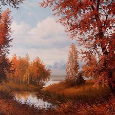 Схема вышивки «худ. Владимир Воробьёв. Осенний пруд.»