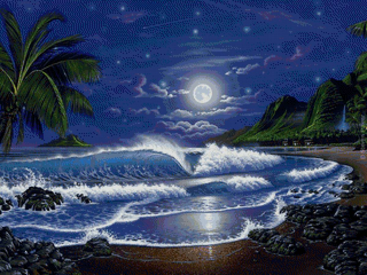 ночной прибой - море, берег - предпросмотр