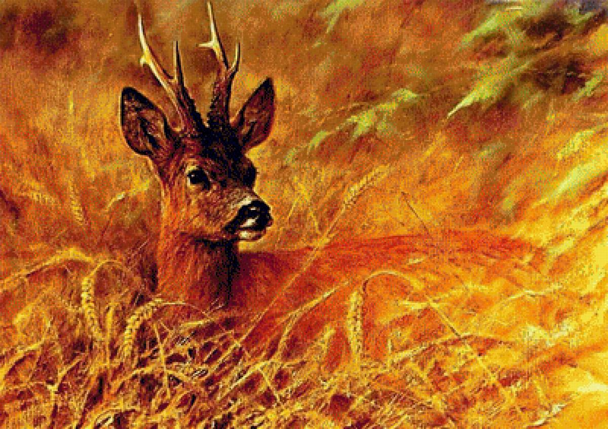 Худ. Пит Поортвлит. Молодой олень. - олень, живопись. - предпросмотр