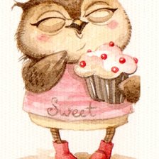 Схема вышивки «Совушка с кексом»