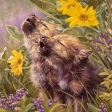 Схема вышивки «волчата в коричневых тонах»