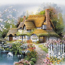 Схема вышивки «záhradka,domček,voda»