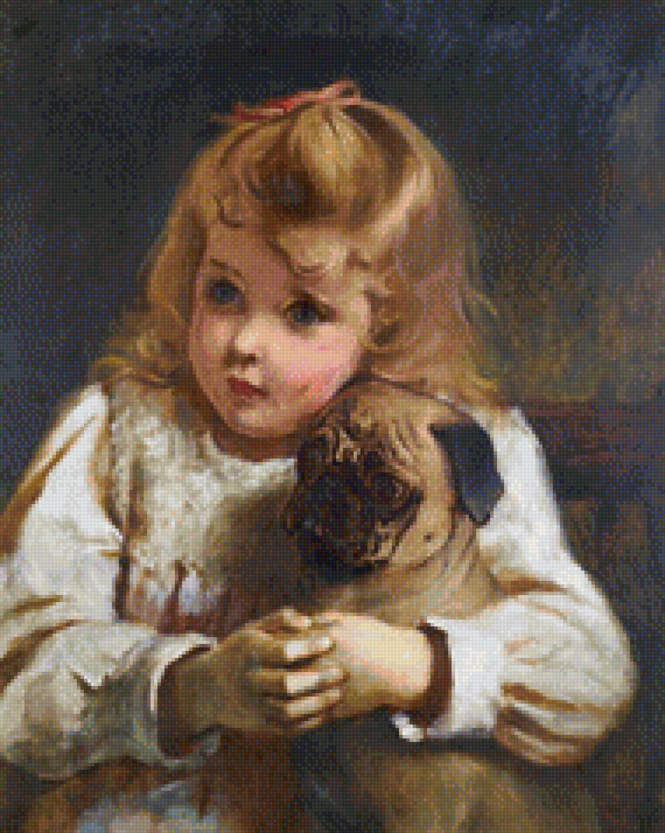 Девочка с мопсом - мопс - предпросмотр