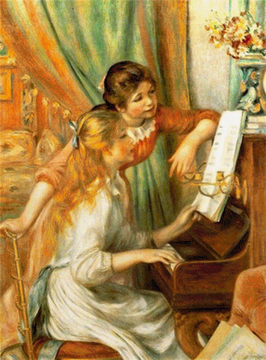 Пианино - живопись, ренуар, девушки, пианино - предпросмотр