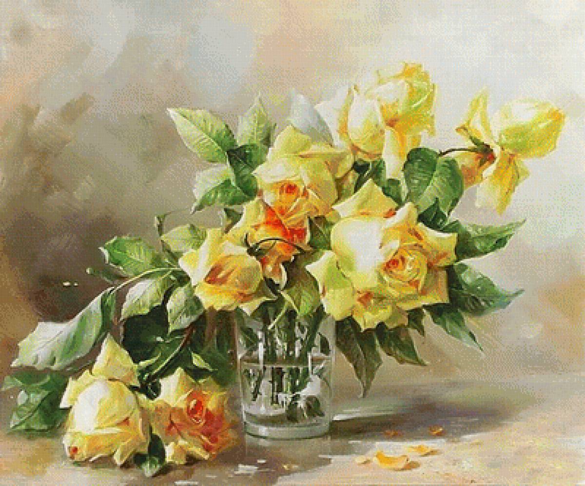 Худ. Мельников Иван. Натюрморт. - розы, натюрморт, живопись., цветы - предпросмотр
