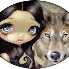 Схема вышивки «Большеглазка с волком»