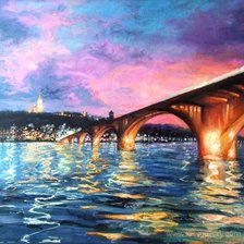 Схема вышивки «Киев. Мост метро вечером»