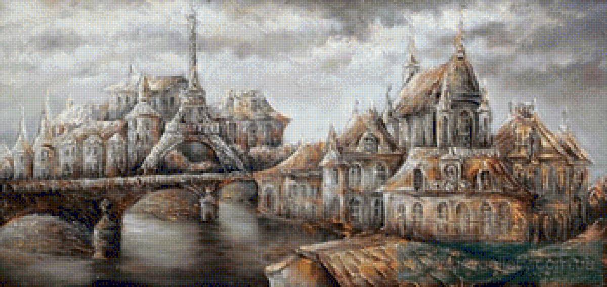 Парижская сказка, художник  Лаптева Виктория - архитектура., сена, мосты, река, городской пейзаж, париж - предпросмотр