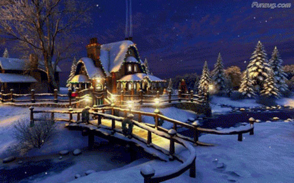 в ожидании праздника - мост, дом, природа, зима - предпросмотр