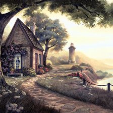 Схема вышивки «домик на берегу»