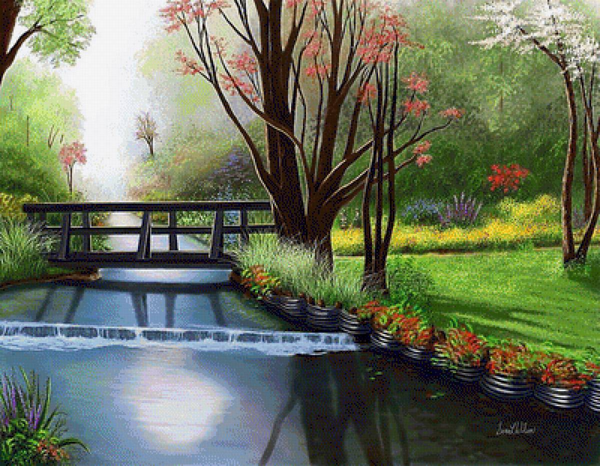 Худ. Sena Wilson. Цветущий парк. - живопись., парк, пейзаж - предпросмотр