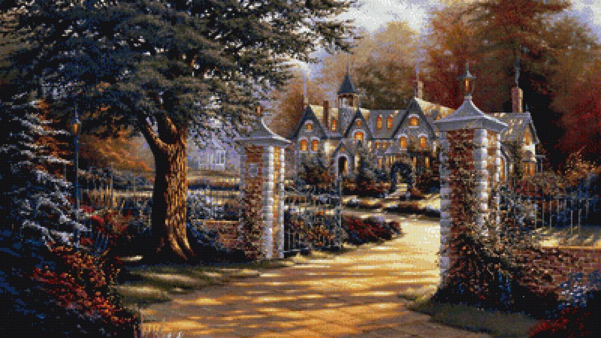 Домик в лесу - природа, магия, пейзаж, в "стиле хаед" - предпросмотр