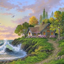 Схема вышивки «домик у моря»