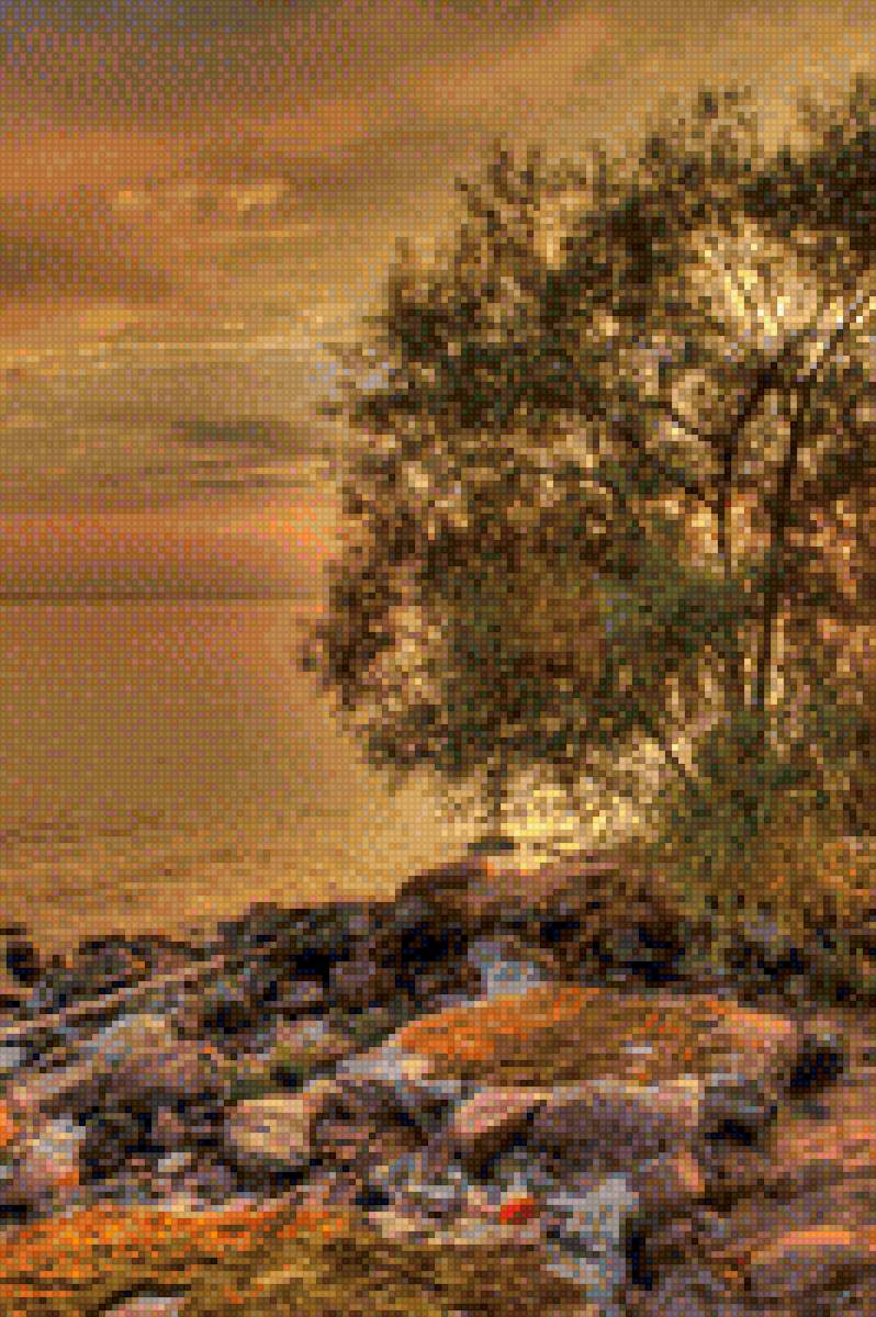 закат на реке - вода, камни, небо - предпросмотр