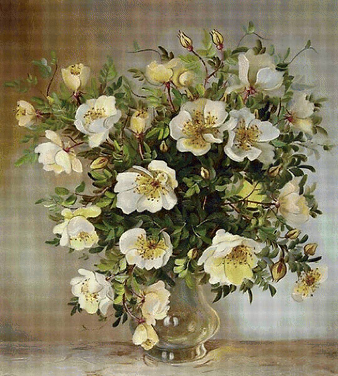 Шиповник - цветы, картина, натюрморт - предпросмотр