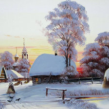 Схема вышивки «Зима в деревне»