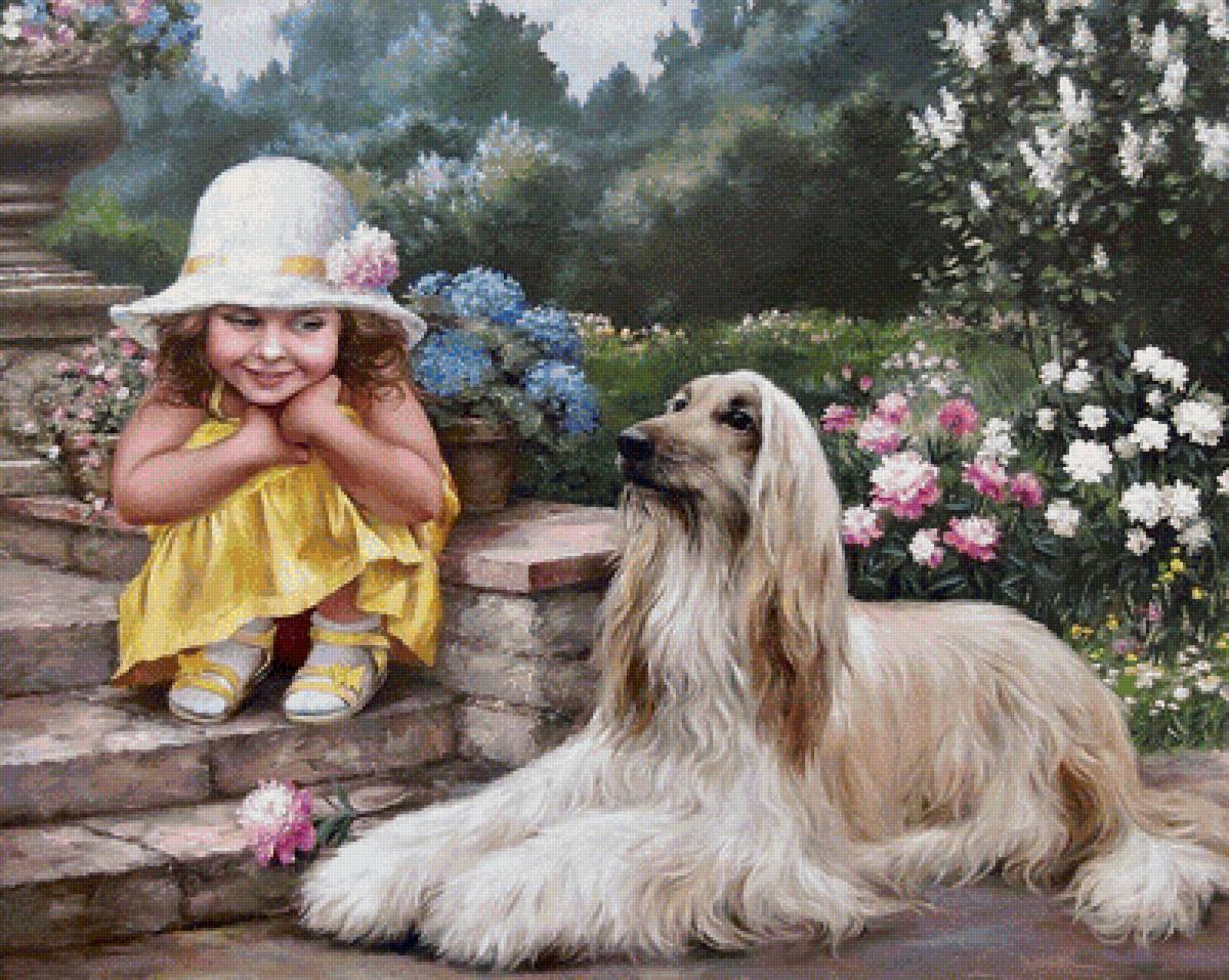 Друзья - картина, дети, собаки, природа - предпросмотр