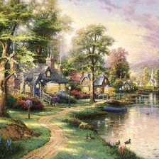 Схема вышивки «Томас Кинкейд. Родной город у озера.»