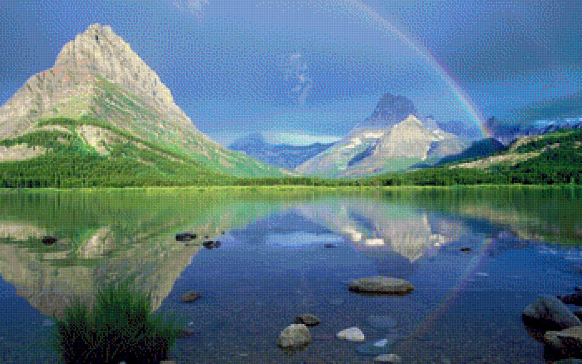 у озера - гора, вода, природа, деревья - предпросмотр