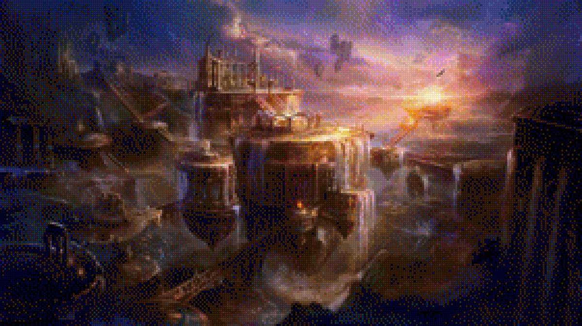 война миров - ночь, фентези, горы., луна - предпросмотр