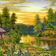 Схема вышивки «Домик у реки»