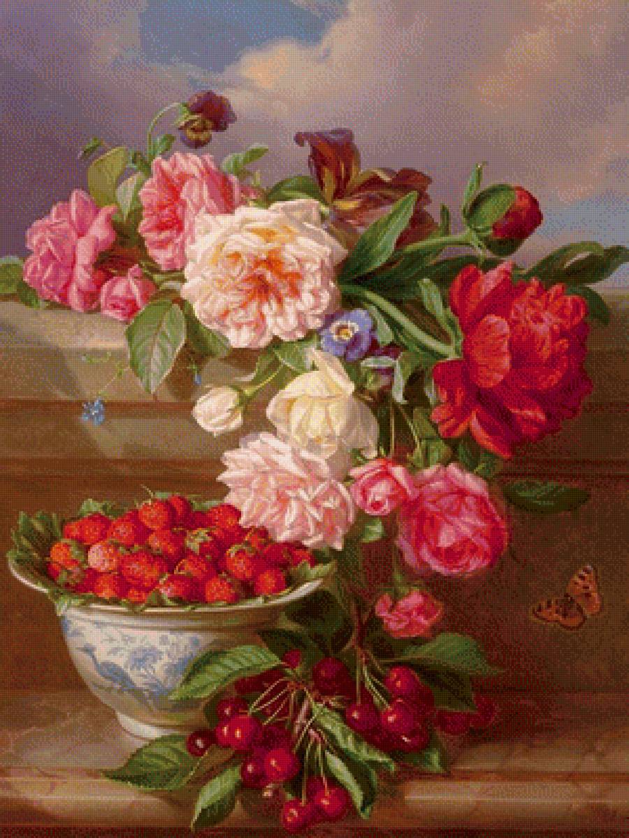 Натюрморт - ягоды, цветы, розы, фрукты, натюрморт - предпросмотр