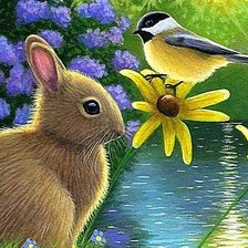 Схема вышивки «Зайчик и синичка»