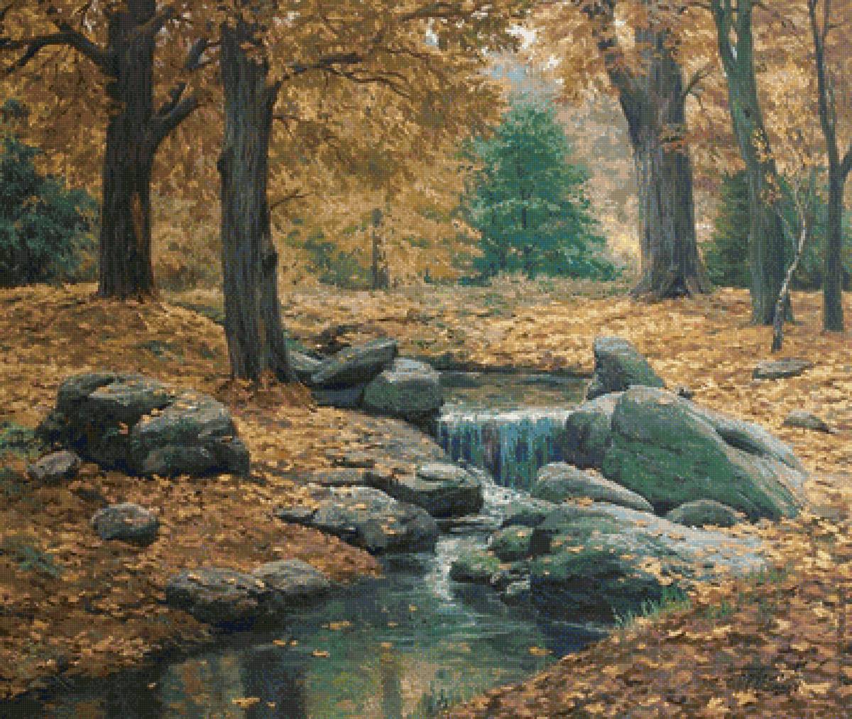 Осенний лес - камни, осень, речка - предпросмотр