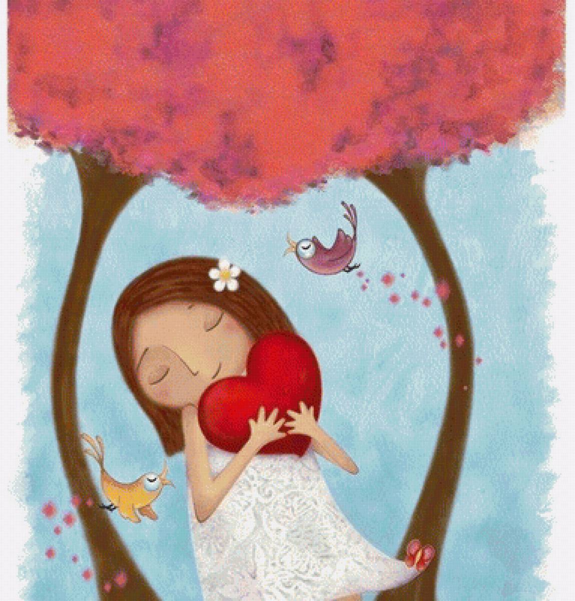 Любовь - сердце, любовь, девочка, птицы - предпросмотр