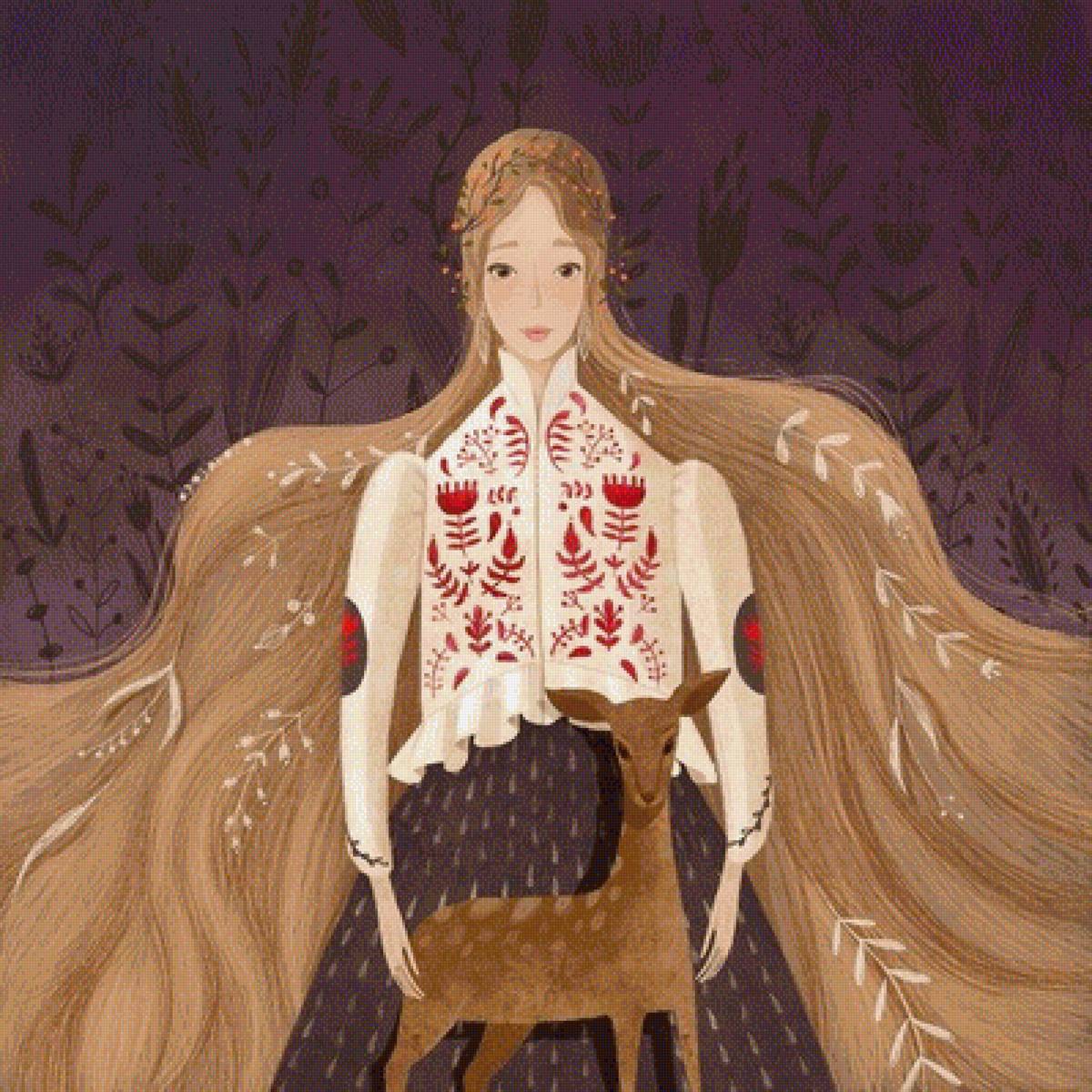 №1317408 - олень, девушка, природа, длинные волосы - предпросмотр