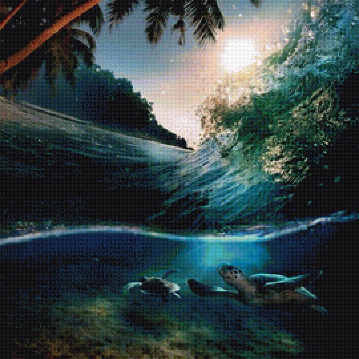 черепахи - пальмы, черепахи, вода, море, пляж - предпросмотр