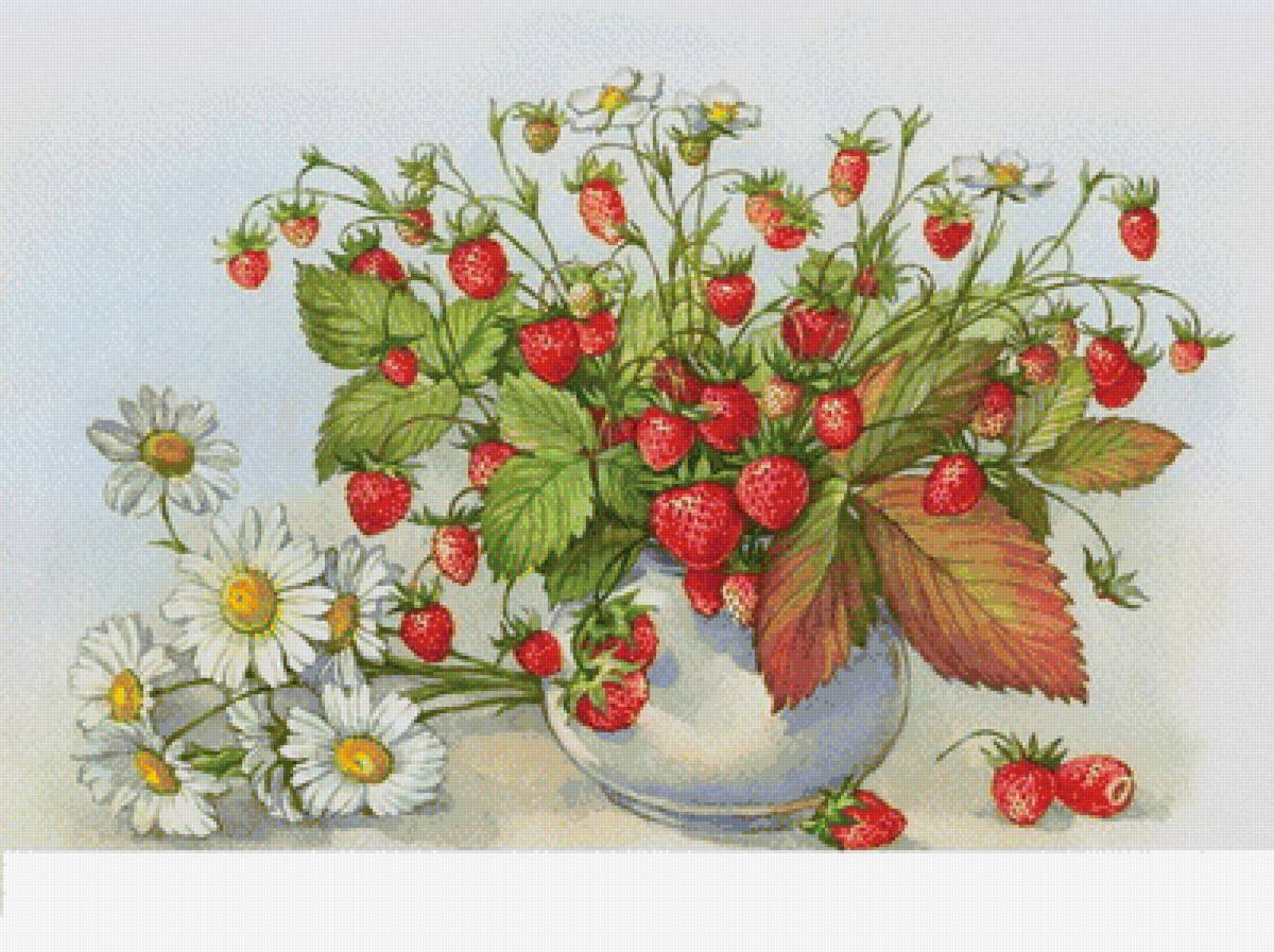 земляника и ромашки - ягоды, цветы - предпросмотр