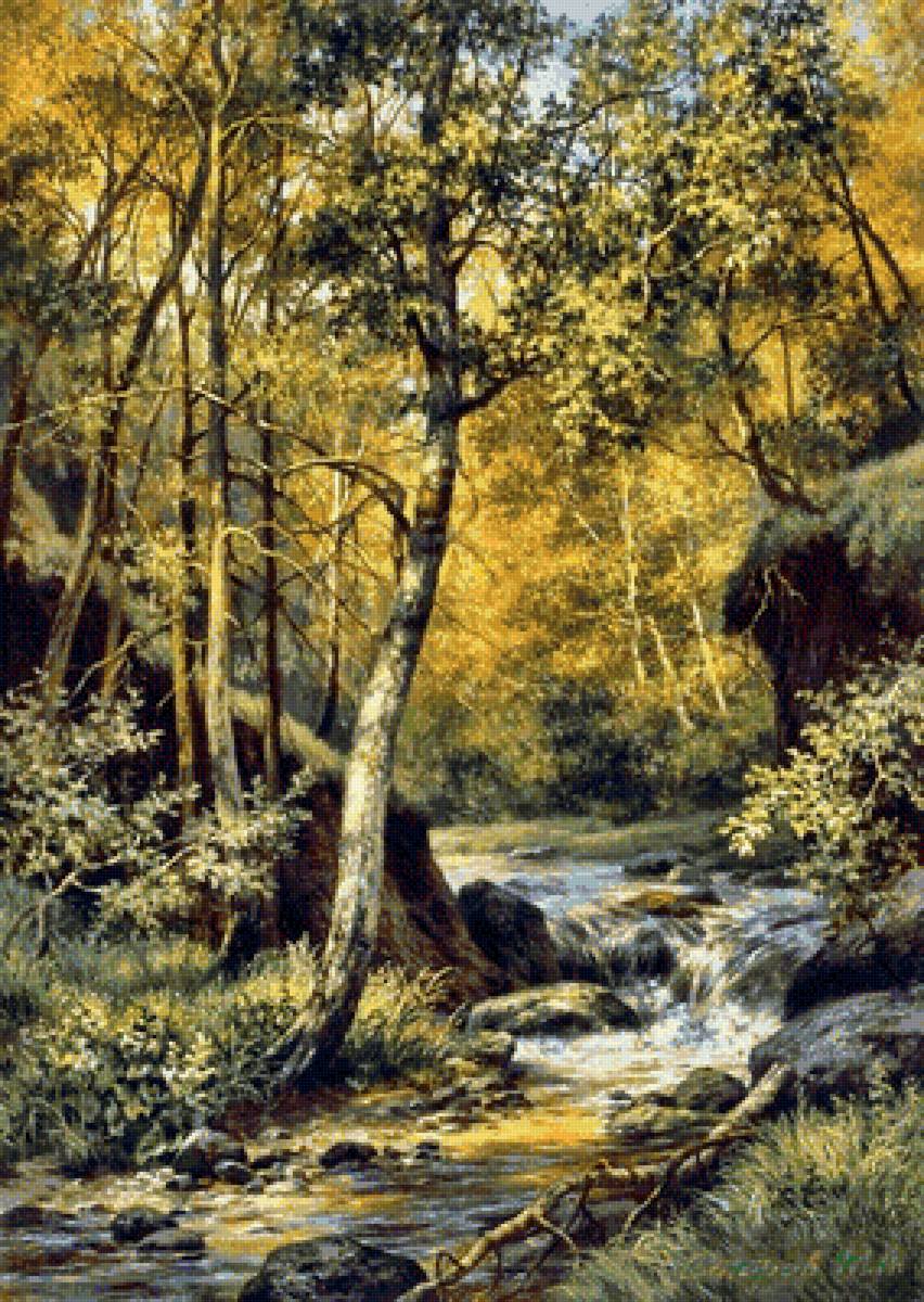 По картине М.Сатарова - деревья, ручей, лес - предпросмотр