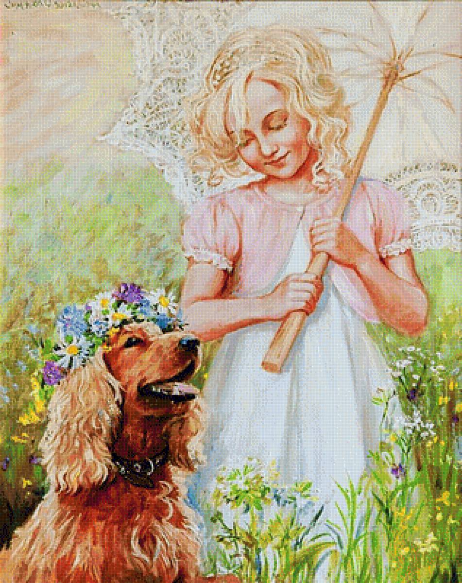 Худ. Ольга Симонова. Хороший день. - живопись., девочка, собака - предпросмотр