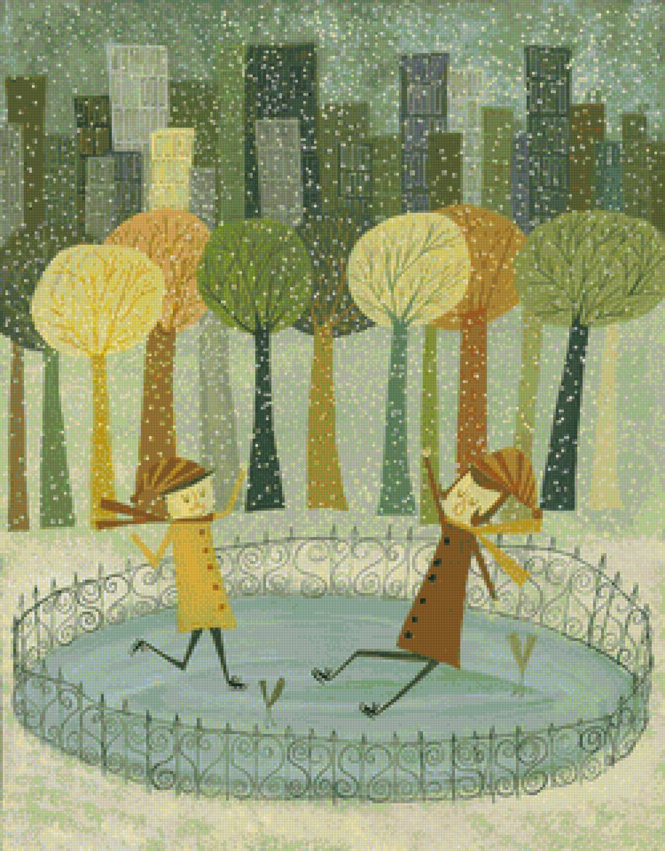 Мэтю Стефенс  Ice skating in Central park during the first snow - предпросмотр