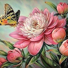 Схема вышивки «пионы с бабочкой»
