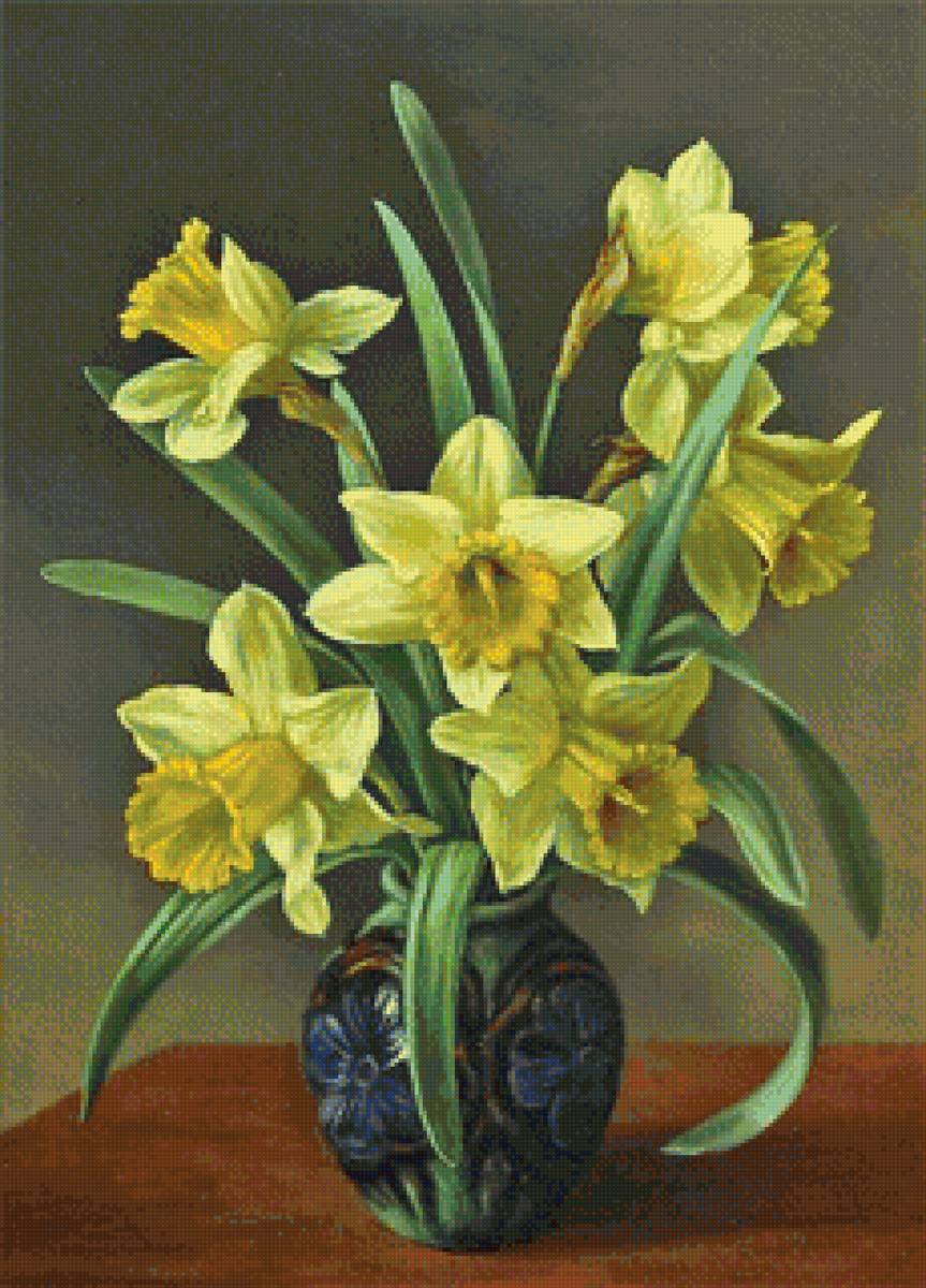 Худ. Анна Вестфальд - цветы, нарциссы, ваза, букет - предпросмотр