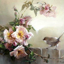 Схема вышивки «цветы и птица»