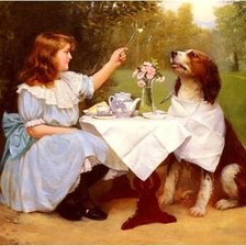 Схема вышивки «девочка с собакой»