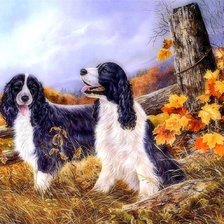 Схема вышивки «Спаниели на охоте»