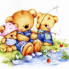 мишки на рыбалке