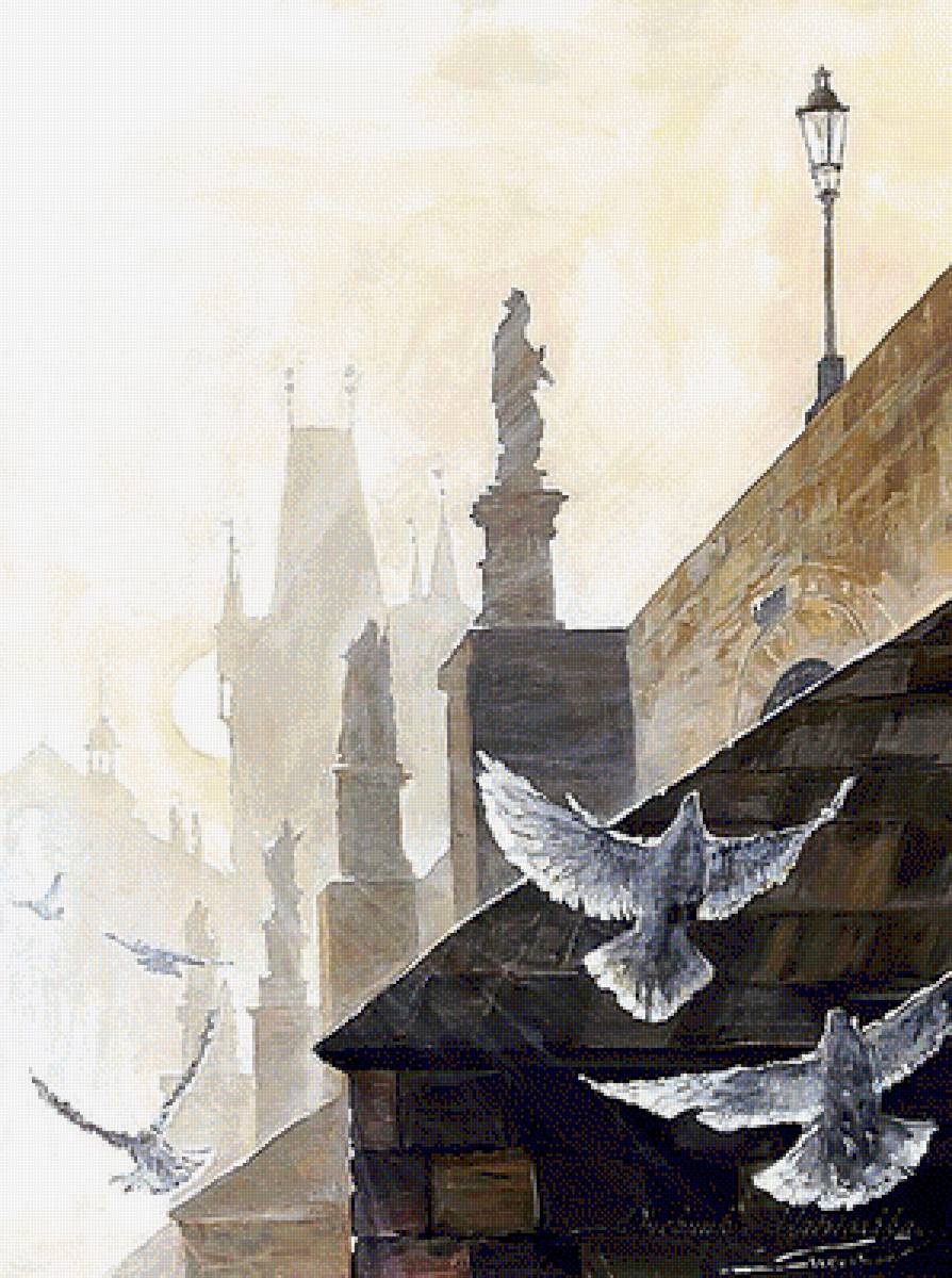 Худ. Юрий Шевчук. Пражское утро. - прага, живопись., голуби - предпросмотр