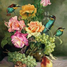 Схема вышивки «vtáci,hrozno,kvety»