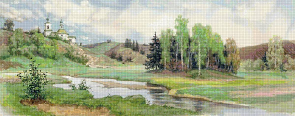 Сельская церковь у реки - березы, село, природа, деревня, церковь - предпросмотр