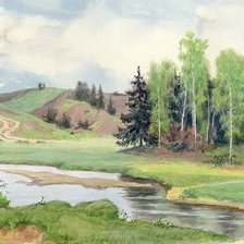 Схема вышивки «Сельская церковь у реки»