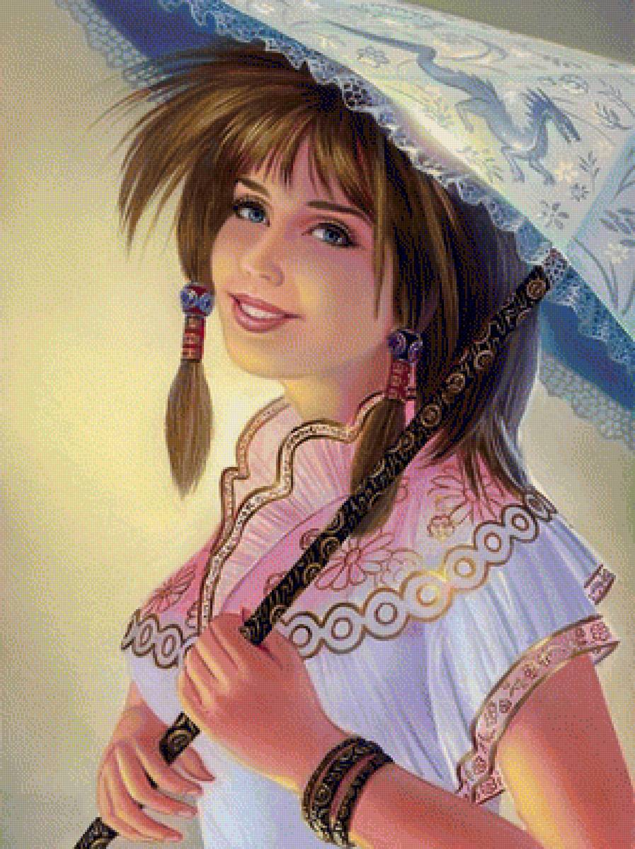 девушка с зонтиком - предпросмотр