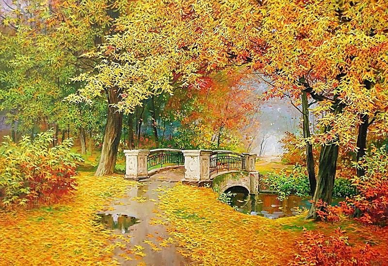 Худ. Олег Щербаков. После дождя. - парк, пейзаж, осень, живопись. - оригинал